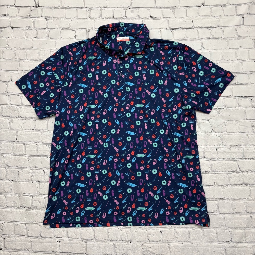 Fore Fathers Shirt Mens XXL Blue Musical Music Dads Novelty Print Golf Polo